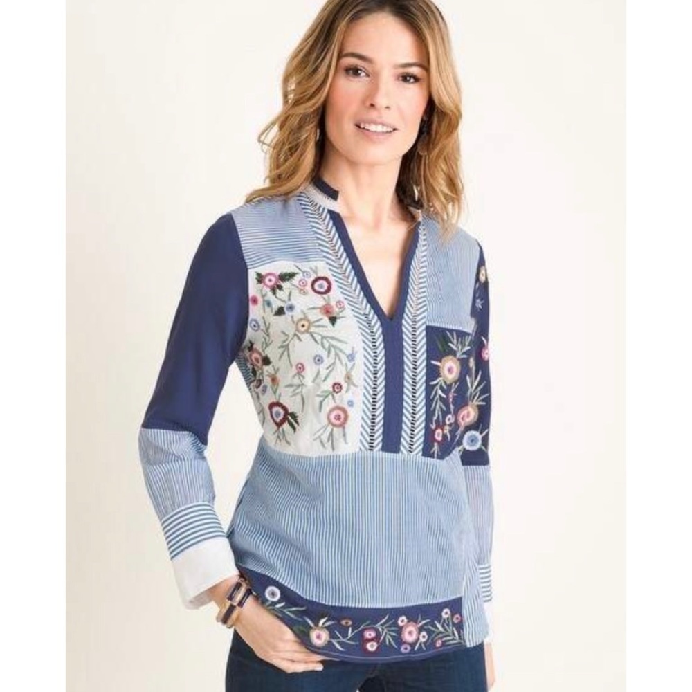 Chicos Patch Work Embroidered Pullover Blouse - image 1